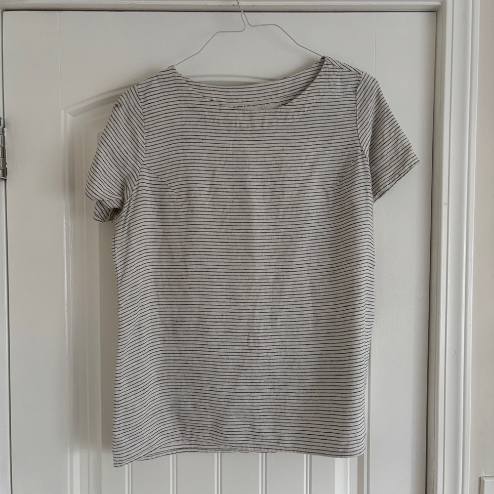 Not Perfect Linen size L Striped Gray and White Shirt
